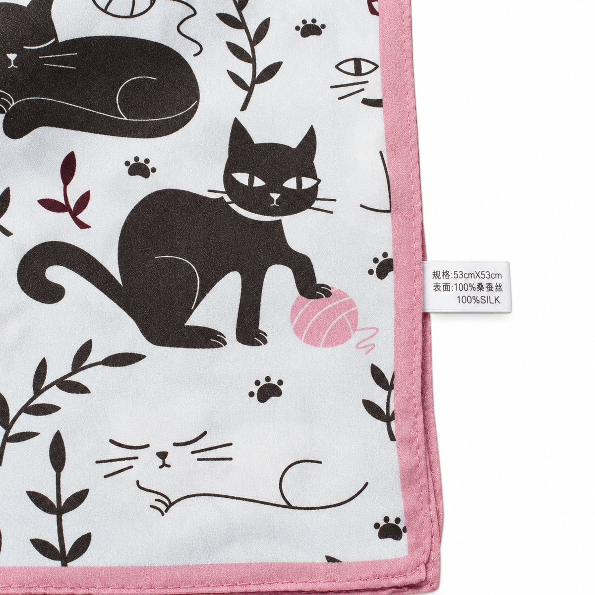 Women Cartoon Kitten Printed Small Square Scarf, Soft Thin Decorative Neck Hair Bandana Scarf