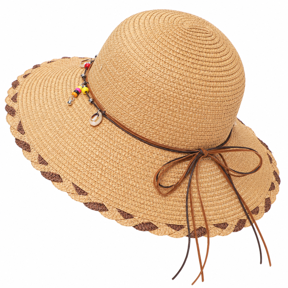 Breathable Fold‑able Straw Hat, Boho Wide Brim Sun Hat for Women Travel Beach Outdoor