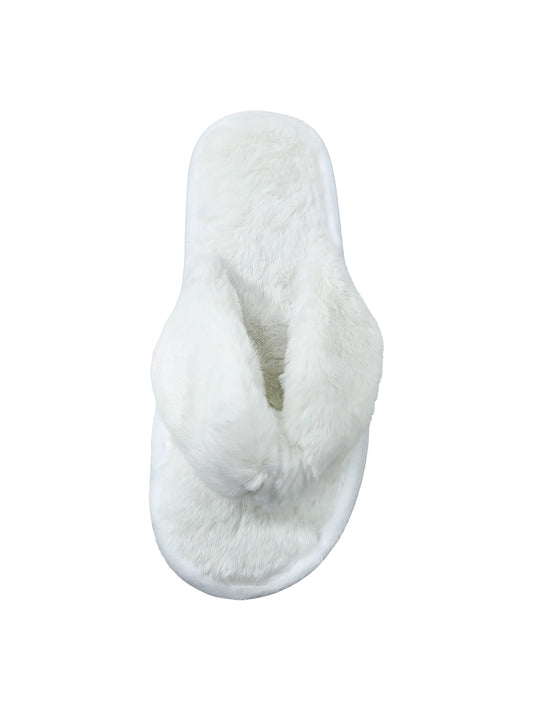 Bulk Slippers | White Fuzzy Twist Strap Flip Flop Slippers Women Winter Warm Indoor Home Shoes Wholesale