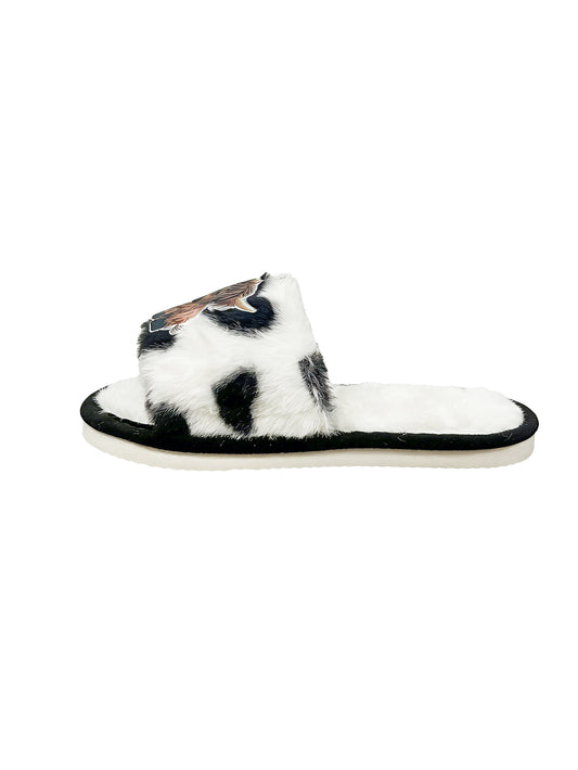 Bulk Slippers | Cow Print Plush Highland Cow Open Toe Slippers Unisex Spring Summer Indoor Home Shoes Wholesale