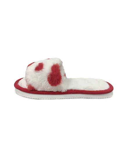 Bulk Slippers | Love Heart Print Fuzzy Open Toe Slippers Women Spring Summer Breathable Indoor Home Shoes Wholesale