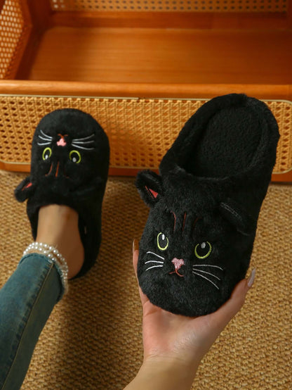 Bulk Slippers | Soft Fuzzy Cat Face Slippers Women Winter Warm Indoor House Shoes Wholesale