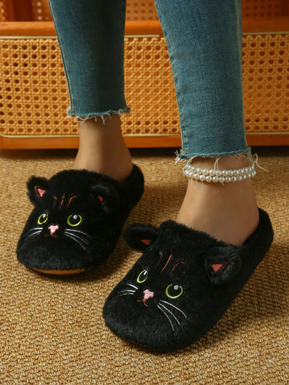 Bulk Slippers | Soft Fuzzy Cat Face Slippers Women Winter Warm Indoor House Shoes Wholesale