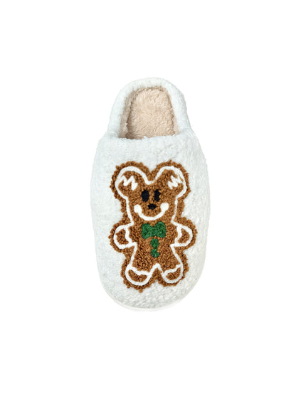 Bulk Slippers | Unisex Gingerbread Man Fuzzy Slippers Winter Warm Indoor Home Shoes Wholesale