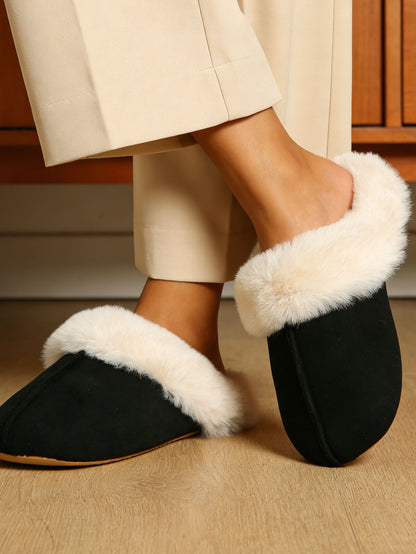 Bulk Slippers | Fluffy Fleece Fur Trim Slippers Women Winter Warm Indoor Shoes Wholesale