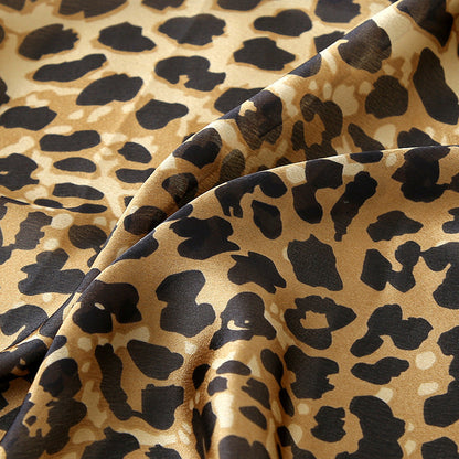Women Leopard Print Chiffon Scarf, Lightweight Soft Printed Neck Scarf Multi‑Purpose Shawl Wrap