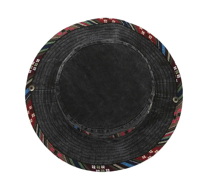 Retro Washed Distressed Ethnic Style Bucket Hat, Boho Printed Wide Brim Sun Hat for Spring Summer Outdoor Street Wear