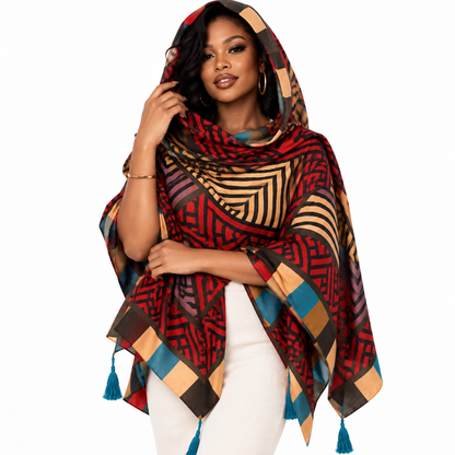 Women Boho Ethnic Cotton Linen Scarf, Geometric Pattern Tassel Fringe Large Shawl for Travel Daily