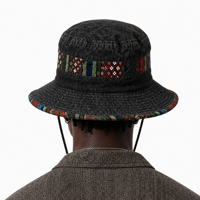 Retro Washed Distressed Ethnic Style Bucket Hat, Boho Printed Wide Brim Sun Hat for Spring Summer Outdoor Street Wear