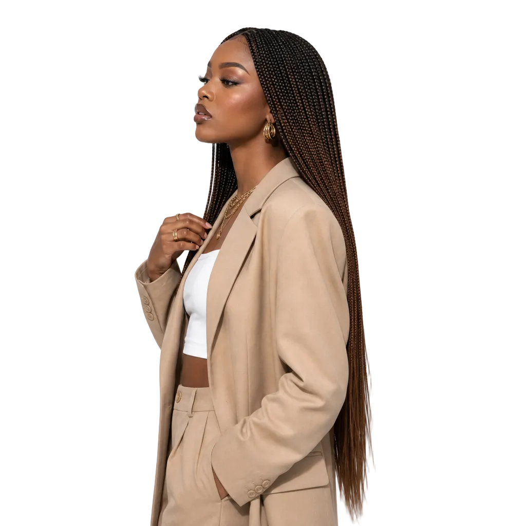 Pure Hand‑Braided Long Box Braid Wig, Ombre Gradient Three‑Strand Crochet Braid Full‑Head Wig