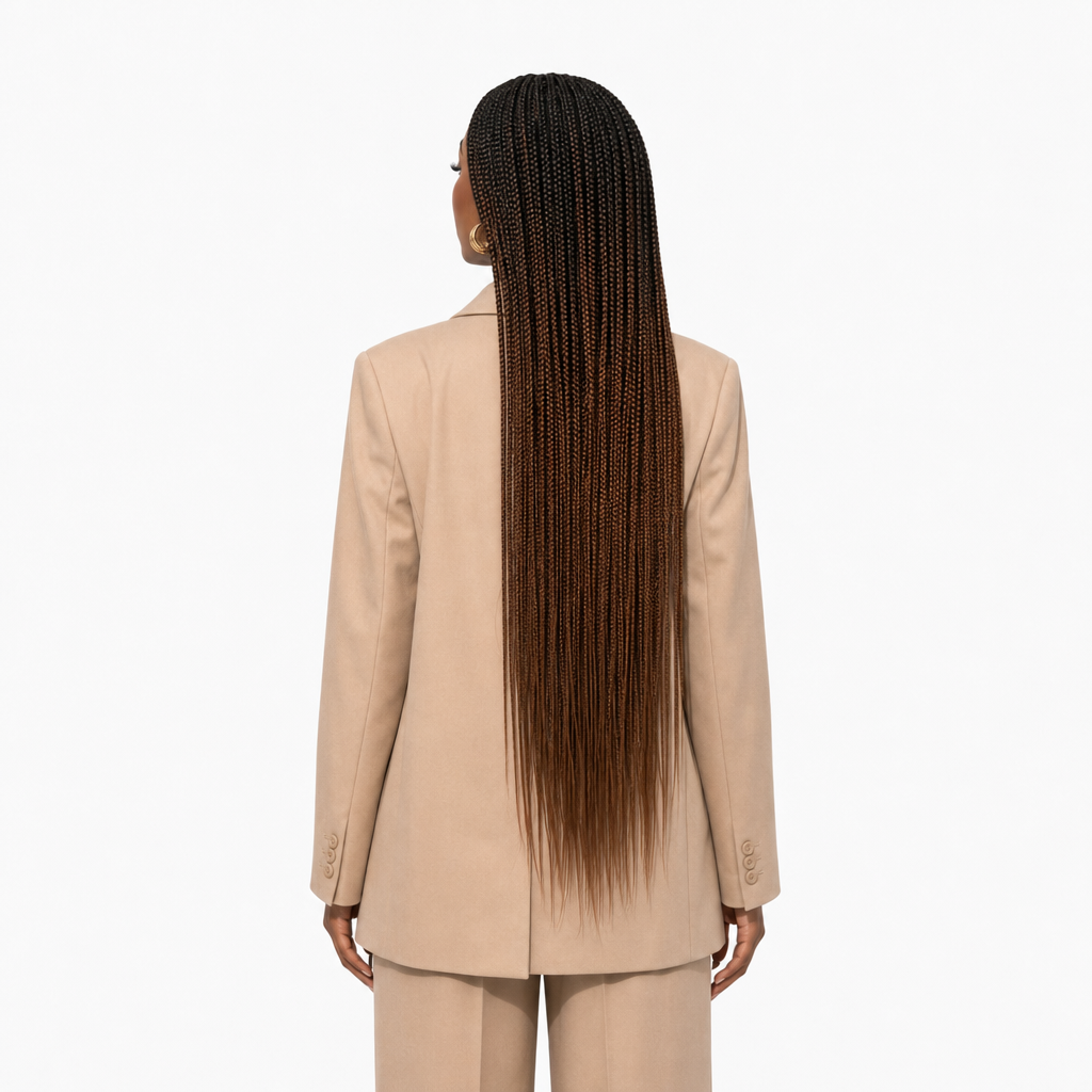 Pure Hand‑Braided Long Box Braid Wig, Ombre Gradient Three‑Strand Crochet Braid Full‑Head Wig
