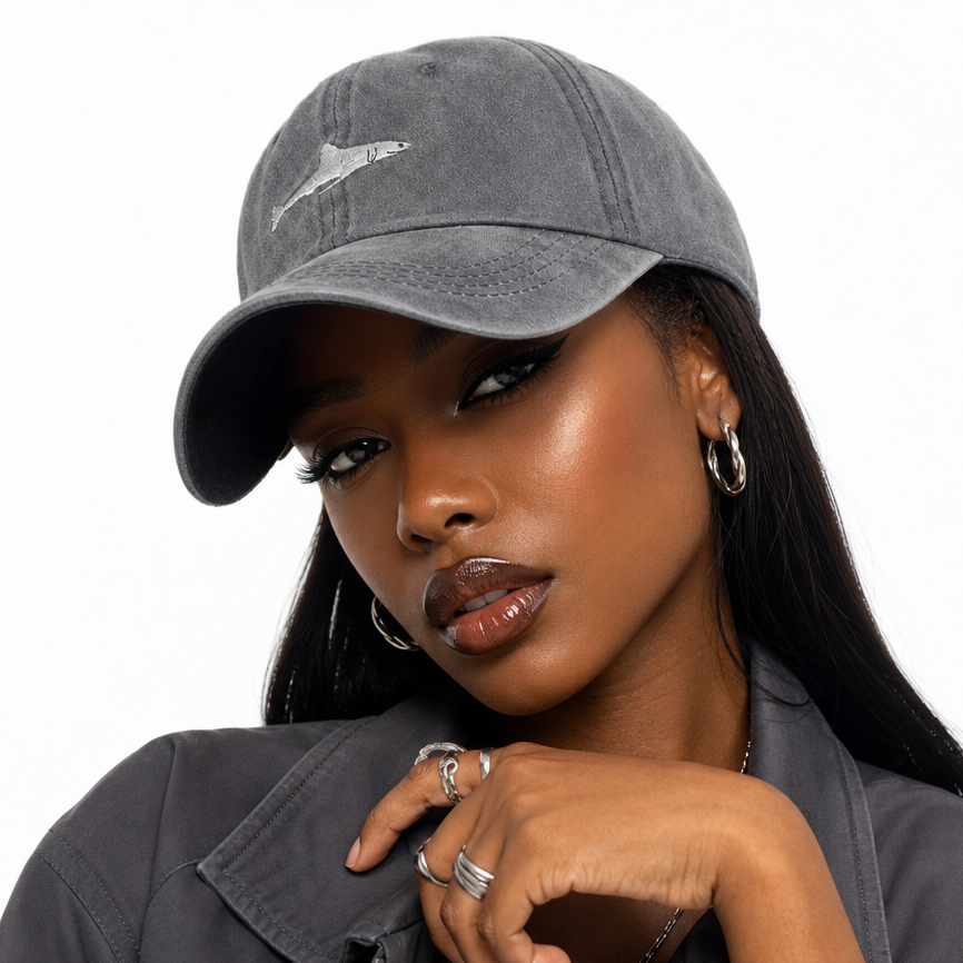 Vintage Washed 100% Cotton Baseball Cap, Small Shark Embroidered Casual Outdoor Sun Hat for Daily Wear