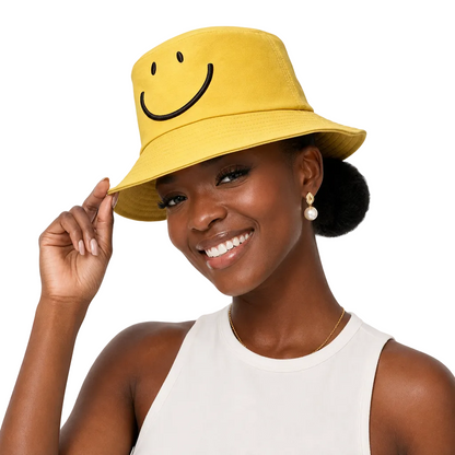 Embroidered Smiley Face Bucket Hat, Foldable Sun Protection Casual Fisherman Hat for Men Women