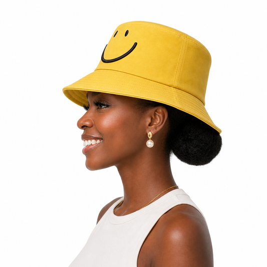 Embroidered Smiley Face Bucket Hat, Foldable Sun Protection Casual Fisherman Hat for Men Women