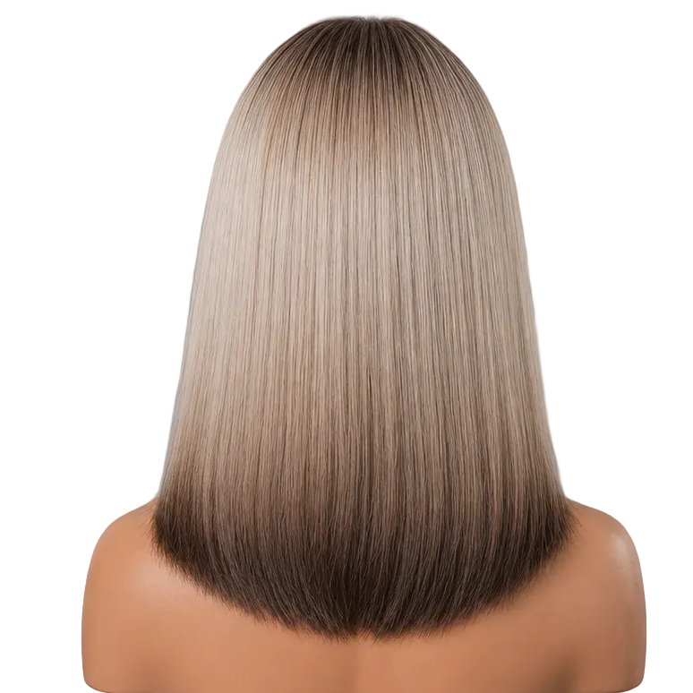 Ombre Short Full Head Synthetic Wig, Straight Wig with Neat Bangs for Daily Party Cosplay