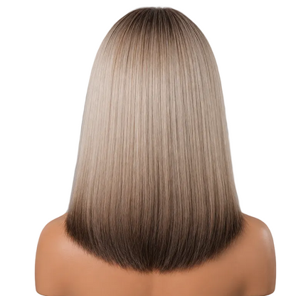 Ombre Short Full Head Synthetic Wig, Straight Wig with Neat Bangs for Daily Party Cosplay