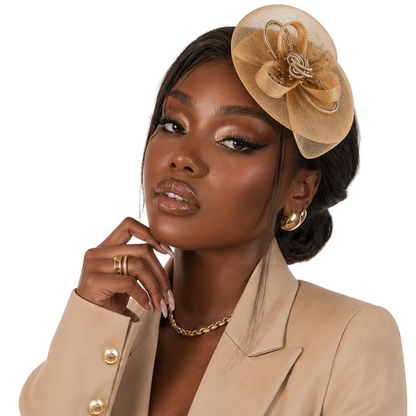 Hand‑Woven Pearl Fascinator Hat, Elegant Mesh Flower Hair Fascinator for Women Party