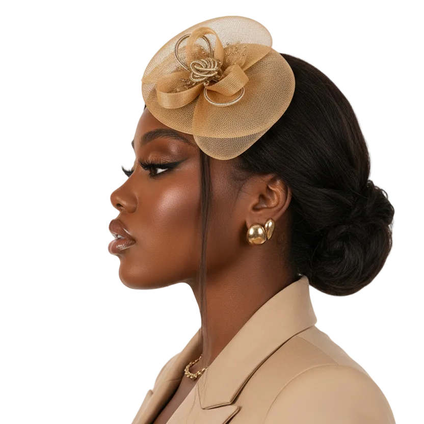 Hand‑Woven Pearl Fascinator Hat, Elegant Mesh Flower Hair Fascinator for Women Party