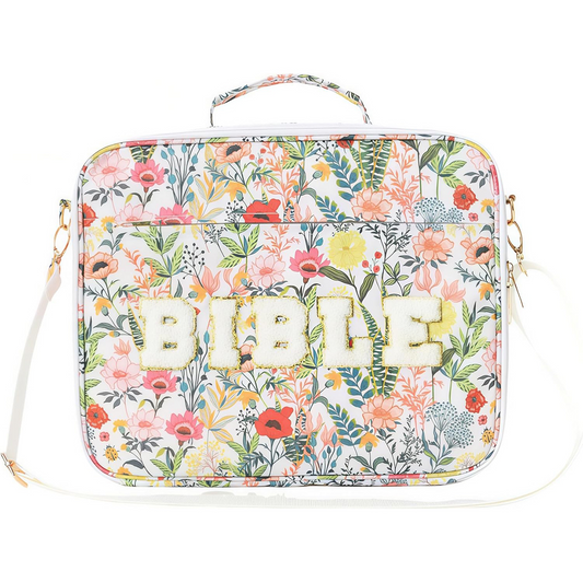 Dustproof Waterproof Portable Bible Carrying Case, Floral Bible Organizer Bag with Handle & Strap