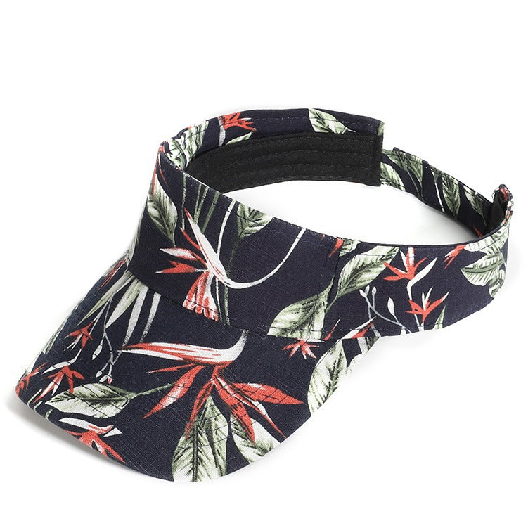 Fashion Floral Pattern Visor Cap, Adjustable Curved Brim Empty‑Top Sun Hat for Sports Travel Holiday Outdoor Activities