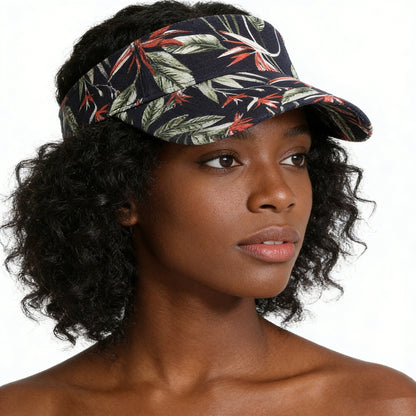 Fashion Floral Pattern Visor Cap, Adjustable Curved Brim Empty‑Top Sun Hat for Sports Travel Holiday Outdoor Activities