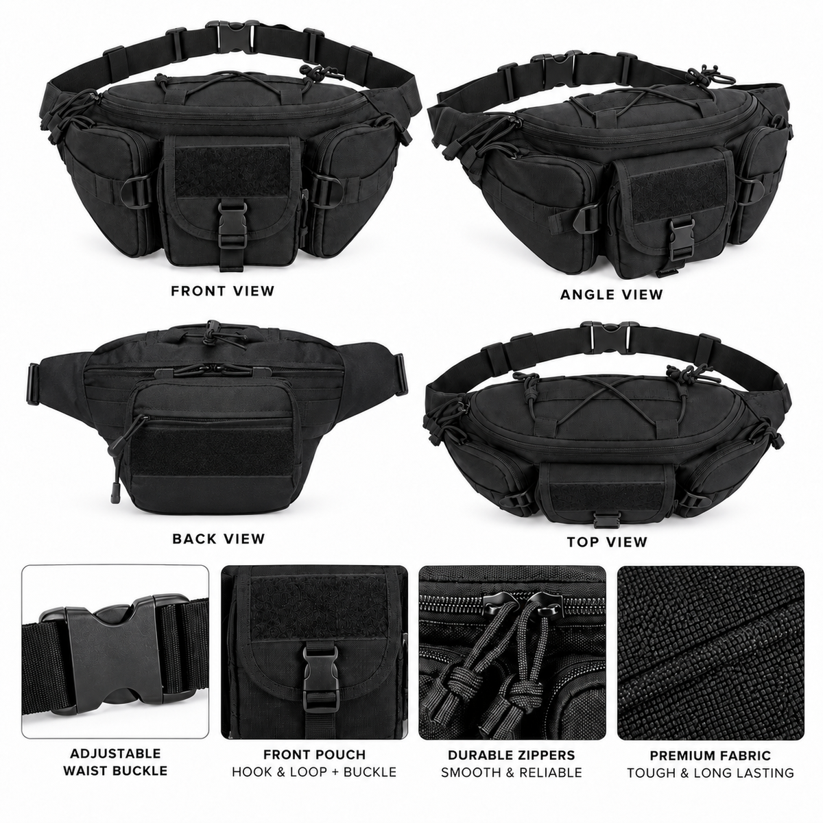 Durable Tactical Chest Waist Bag, Adjustable Strap Outdoor Travel Fanny Pack for Men & Women