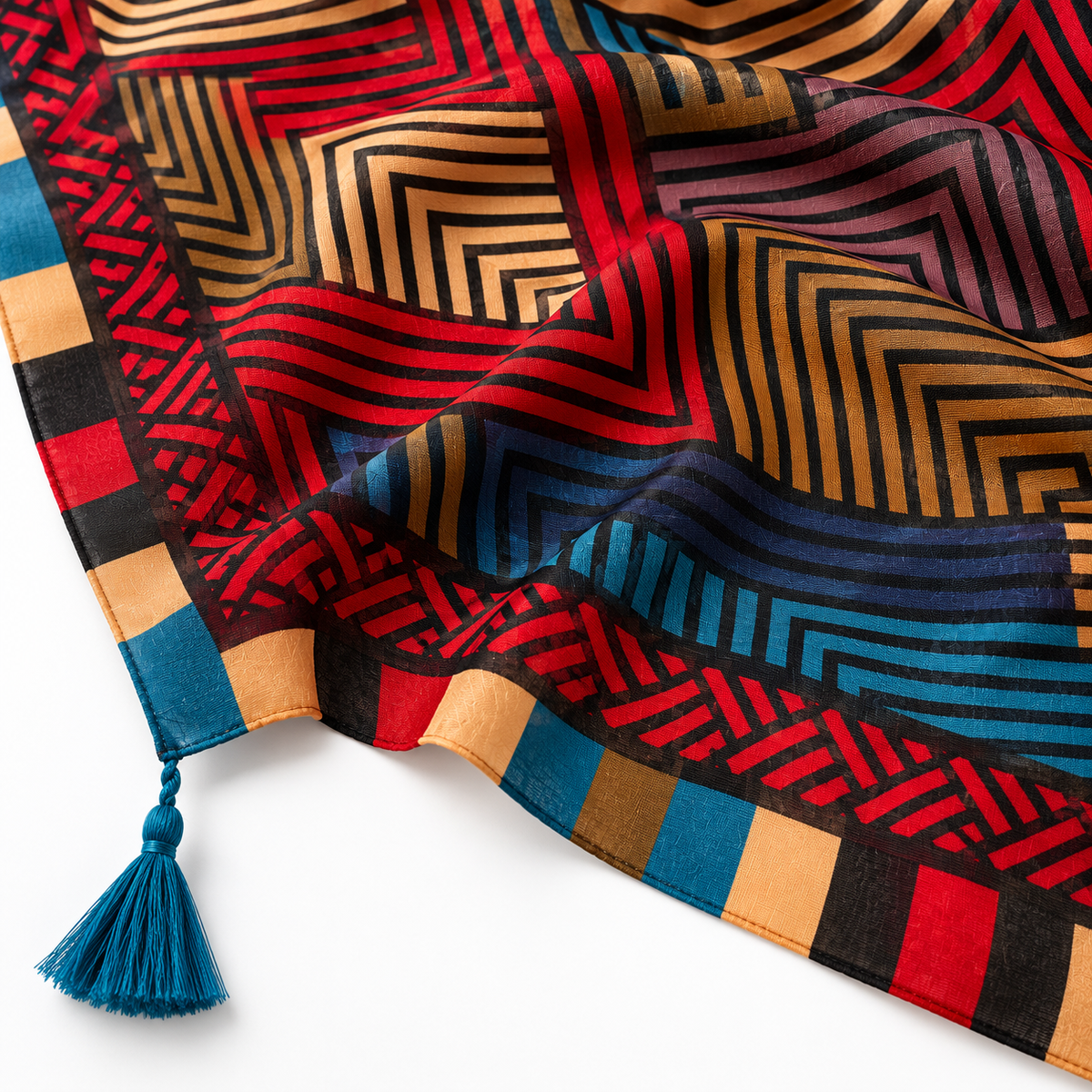 Women Boho Ethnic Cotton Linen Scarf, Geometric Pattern Tassel Fringe Large Shawl for Travel Daily