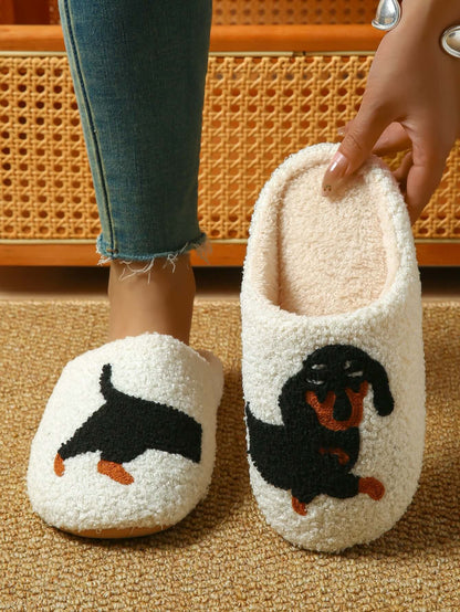 Bulk Slippers | Cute Dachshund Fuzzy Slippers Women Winter Warm Indoor Pet Lover Shoes Wholesale
