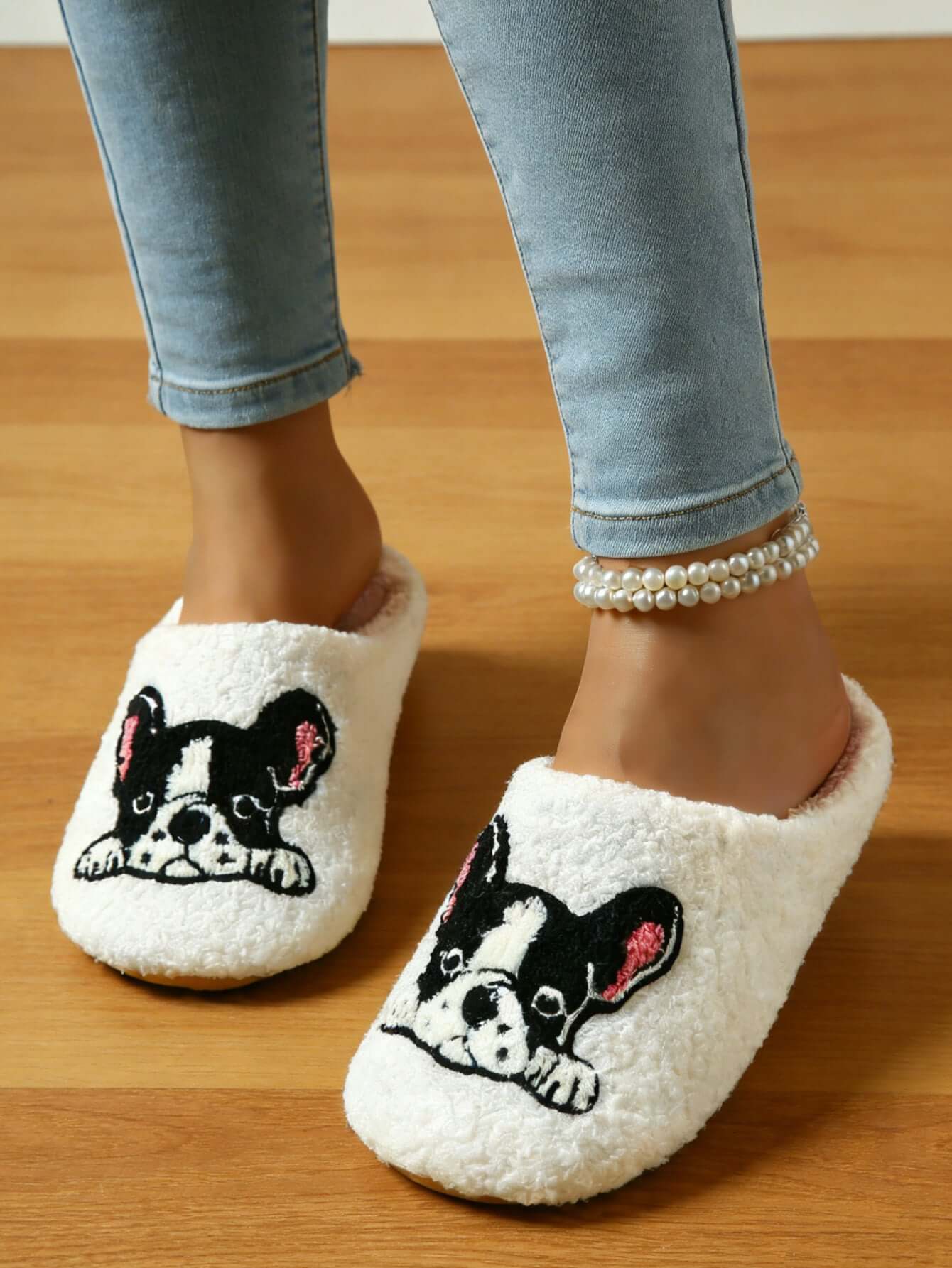 Bulk Slippers | Soft Fuzzy French Bulldog Slippers Women Winter Warm Indoor House Shoes Wholesale