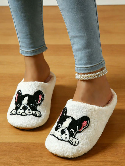 Bulk Slippers | Soft Fuzzy French Bulldog Slippers Women Winter Warm Indoor House Shoes Wholesale
