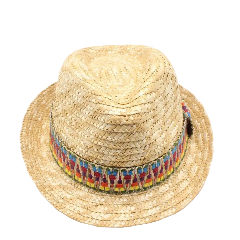 Natural Wheat Straw Woven Sun Hat, Color Decorative Band Breathable Sun‑Protection Straw Hat