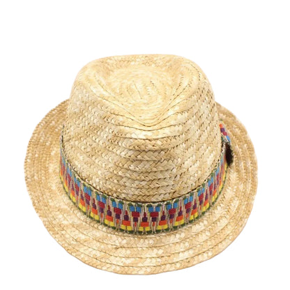 Natural Wheat Straw Woven Sun Hat, Color Decorative Band Breathable Sun‑Protection Straw Hat