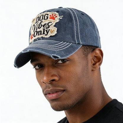Retro Distressed Washed Denim Baseball Hat, Decorative Fabric Patch Embroidery Casual Daily‑Wear Cap