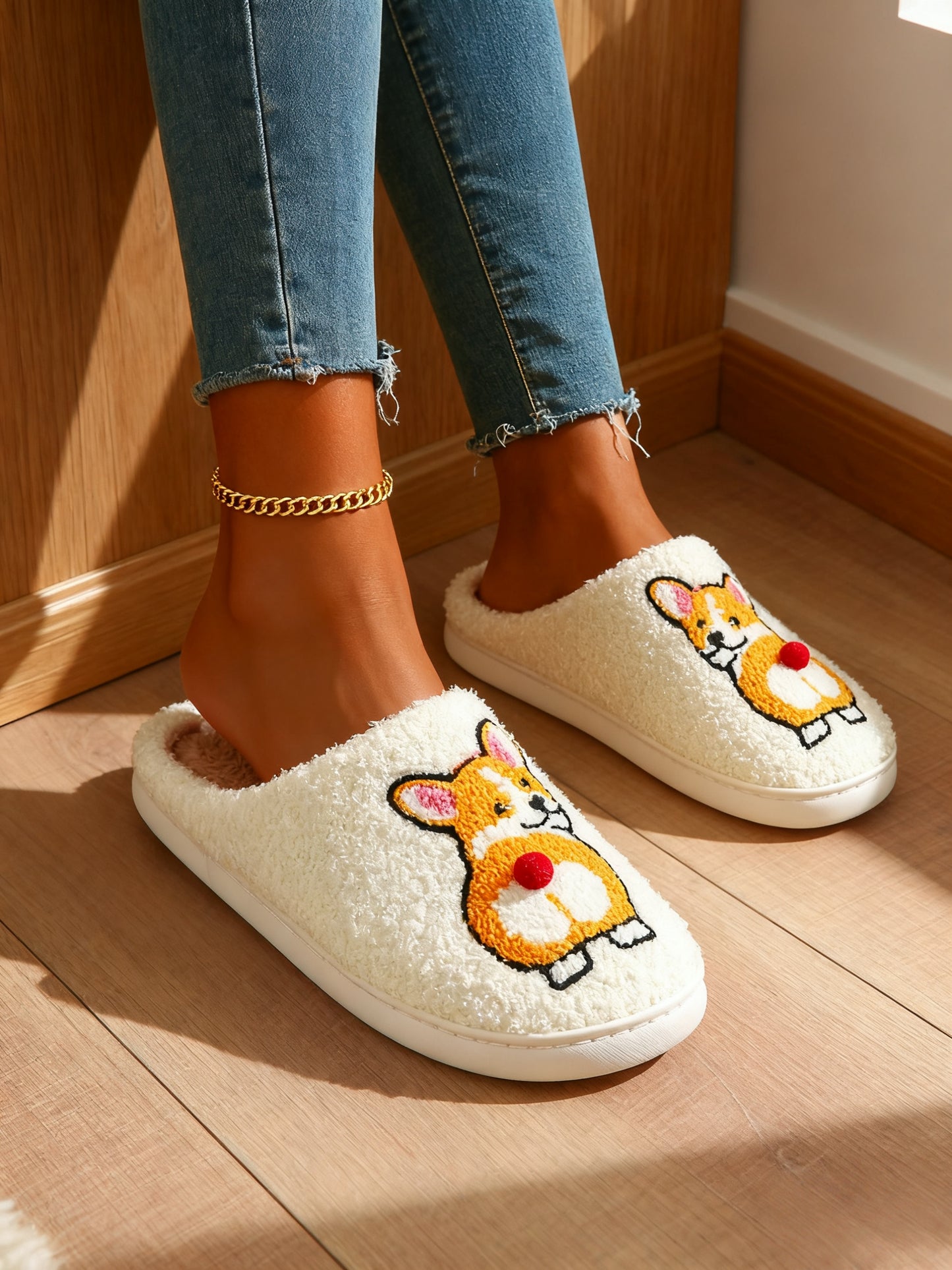 Bulk Slippers | Soft Unisex Cute Corgi Fuzzy Slippers Winter Warm Indoor Family Shoes Wholesale