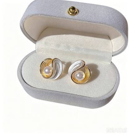Luxury Enamel Pearl Stud Earrings, Exquisite Elegant Drop Glaze Earrings for Women