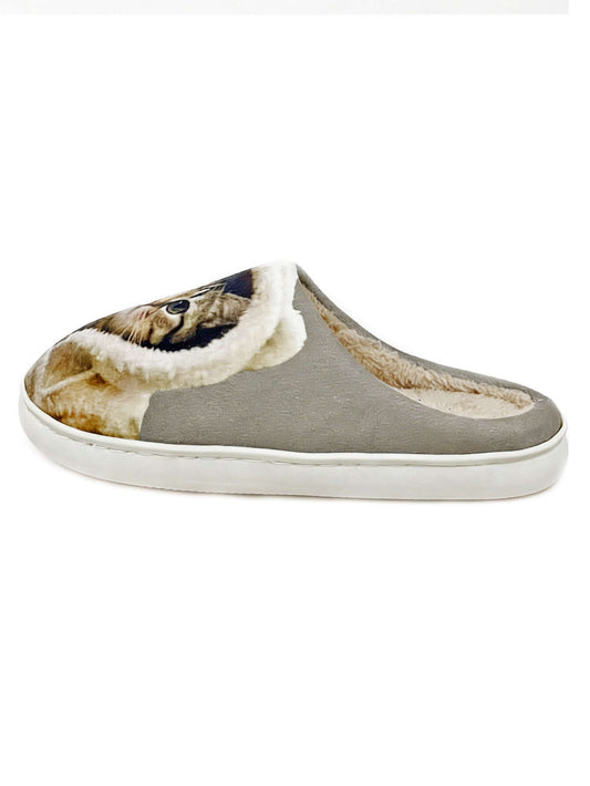Bulk Slippers | Soft Cat Print Plush Slippers Women Winter Warm Quiet Indoor Shoes Wholesale