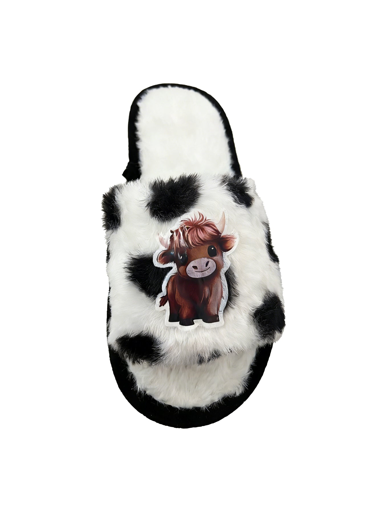 Bulk Slippers | Cow Print Plush Highland Cow Open Toe Slippers Unisex Spring Summer Indoor Home Shoes Wholesale