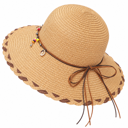 Breathable Fold‑able Straw Hat, Boho Wide Brim Sun Hat for Women Travel Beach Outdoor
