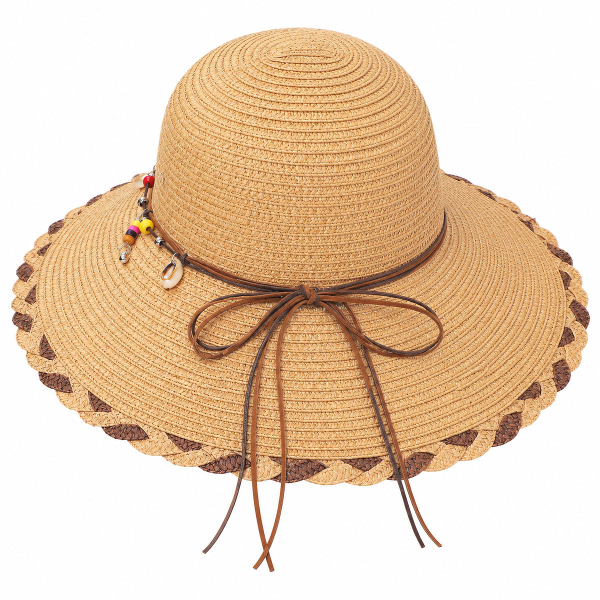 Breathable Fold‑able Straw Hat, Boho Wide Brim Sun Hat for Women Travel Beach Outdoor