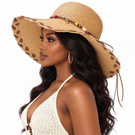 Breathable Fold‑able Straw Hat, Boho Wide Brim Sun Hat for Women Travel Beach Outdoor