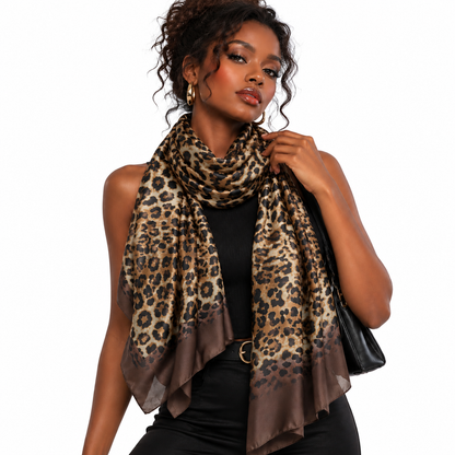 Women Leopard Print Chiffon Scarf, Lightweight Soft Printed Neck Scarf Multi‑Purpose Shawl Wrap
