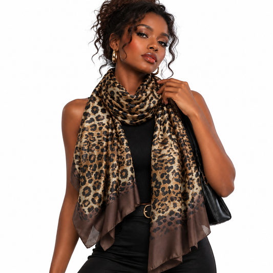 Women Leopard Print Chiffon Scarf, Lightweight Soft Printed Neck Scarf Multi‑Purpose Shawl Wrap