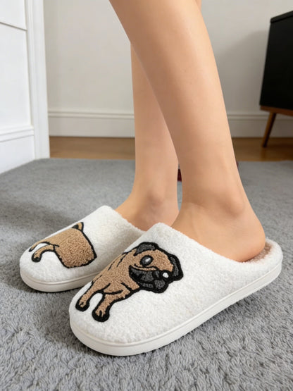 Bulk Slippers | Soft Unisex Cute Pug Fuzzy Slippers Winter Warm Indoor Family Shoes Wholesale