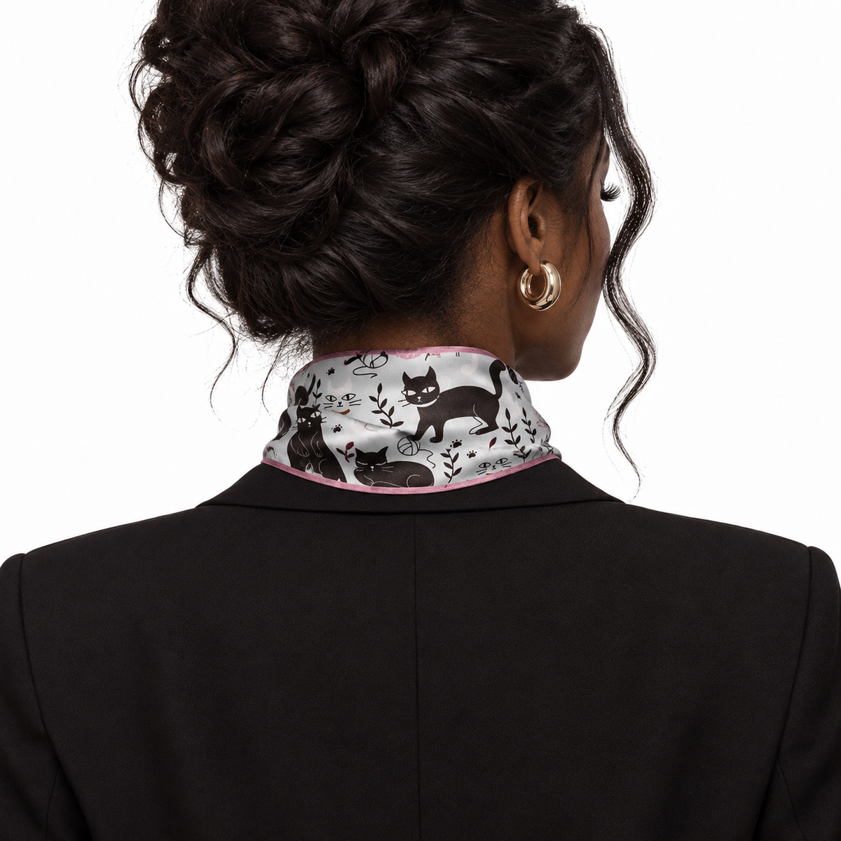 Women Cartoon Kitten Printed Small Square Scarf, Soft Thin Decorative Neck Hair Bandana Scarf