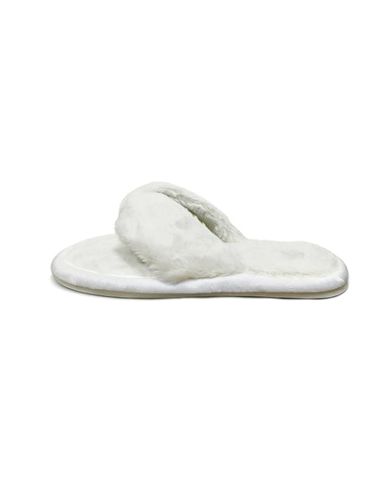 Bulk Slippers | White Fuzzy Twist Strap Flip Flop Slippers Women Winter Warm Indoor Home Shoes Wholesale