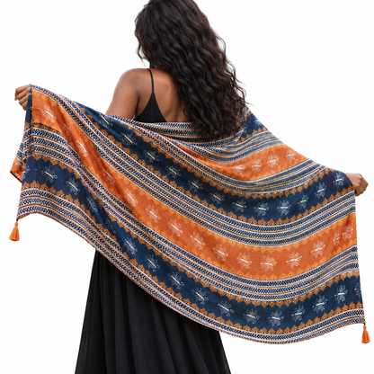 Women Bohemian Cotton Linen Scarf, Large Lightweight Beach Cover‑Up Shawl for Travel Vacation