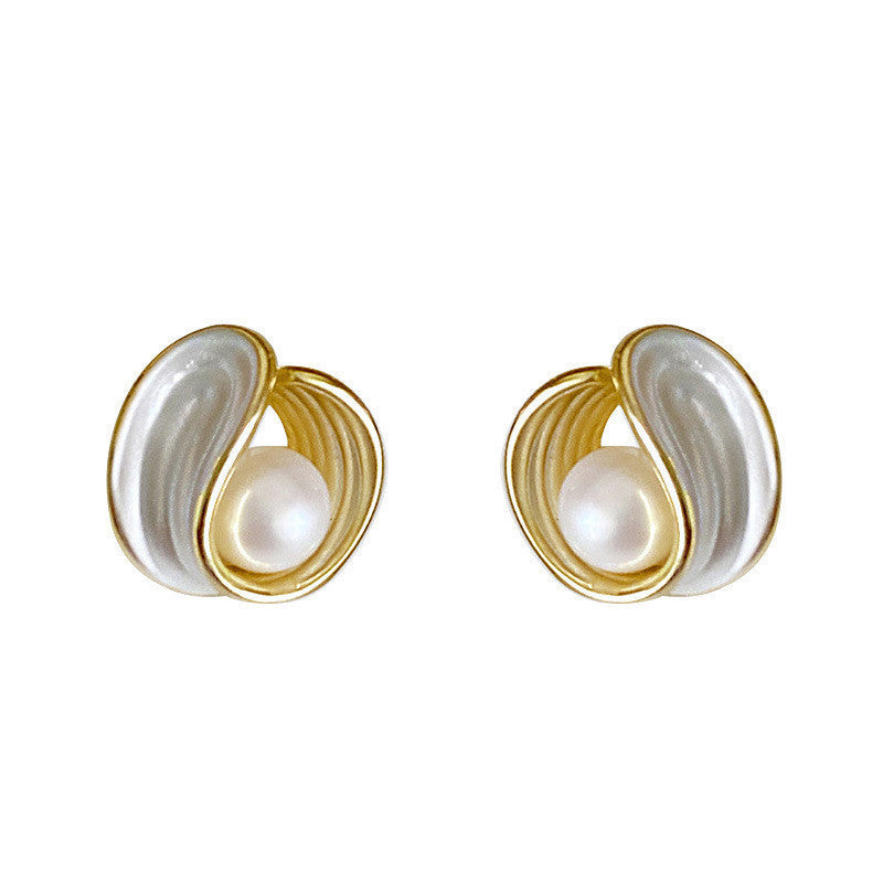 Luxury Enamel Pearl Stud Earrings, Exquisite Elegant Drop Glaze Earrings for Women