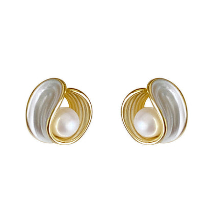 Luxury Enamel Pearl Stud Earrings, Exquisite Elegant Drop Glaze Earrings for Women
