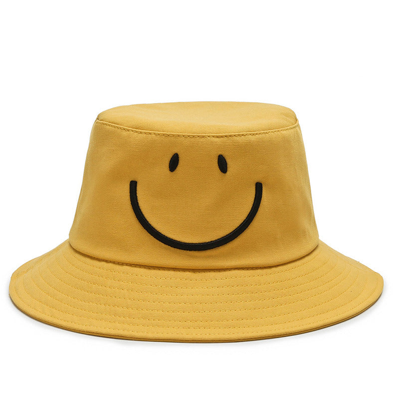 Embroidered Smiley Face Bucket Hat, Foldable Sun Protection Casual Fisherman Hat for Men Women