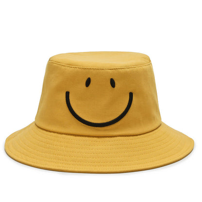 Embroidered Smiley Face Bucket Hat, Foldable Sun Protection Casual Fisherman Hat for Men Women